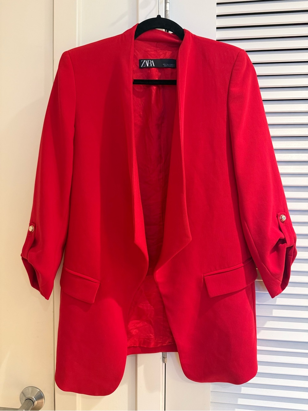 Zara Bright Red Open-Front Draped Blazer